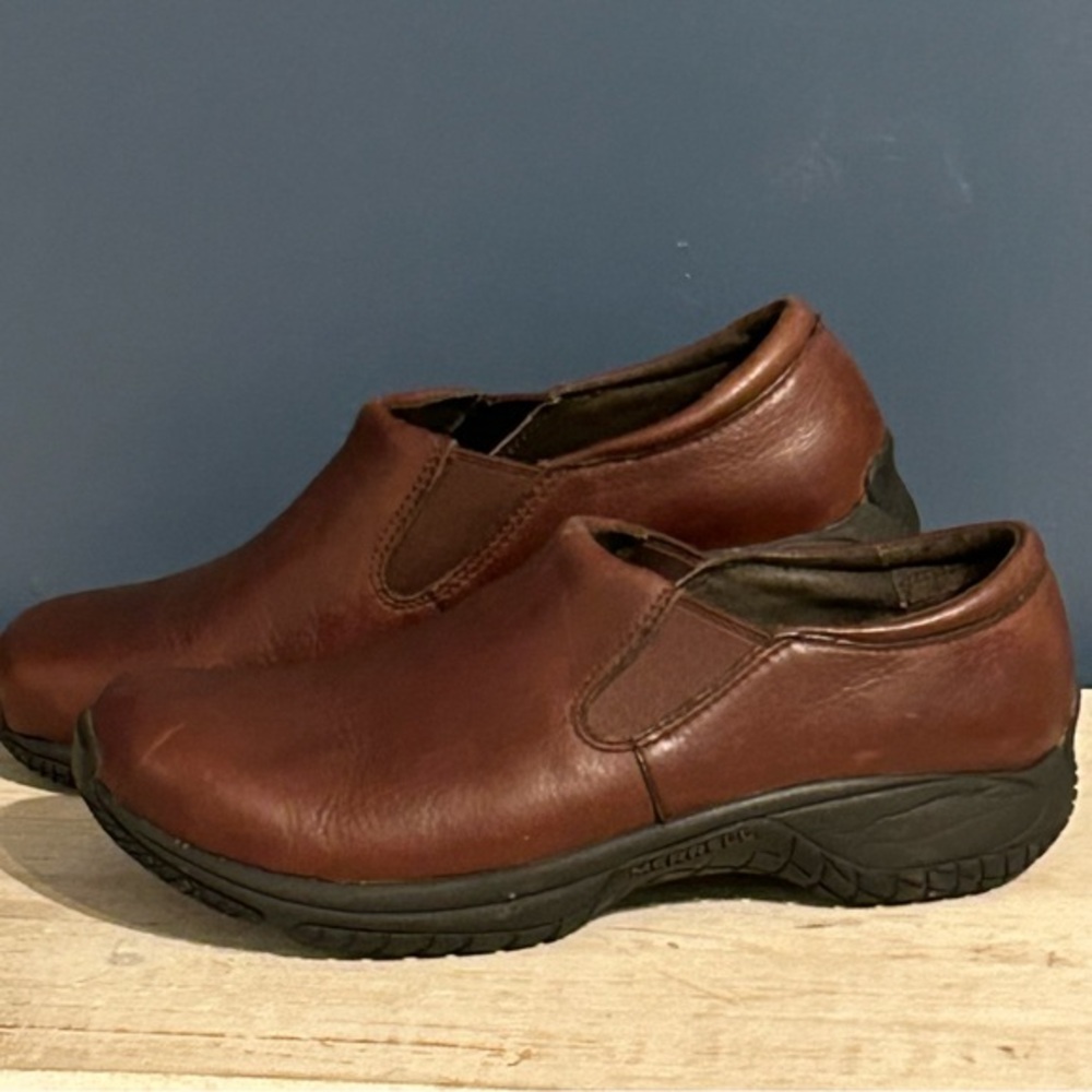 MERRELL Encore Moc Bug Brown Women’s Leather Slip On Shoes Size 9.5